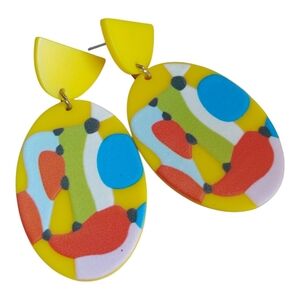 🆕 Art Deco, Colorful Abstract Yellow Statement Earrings